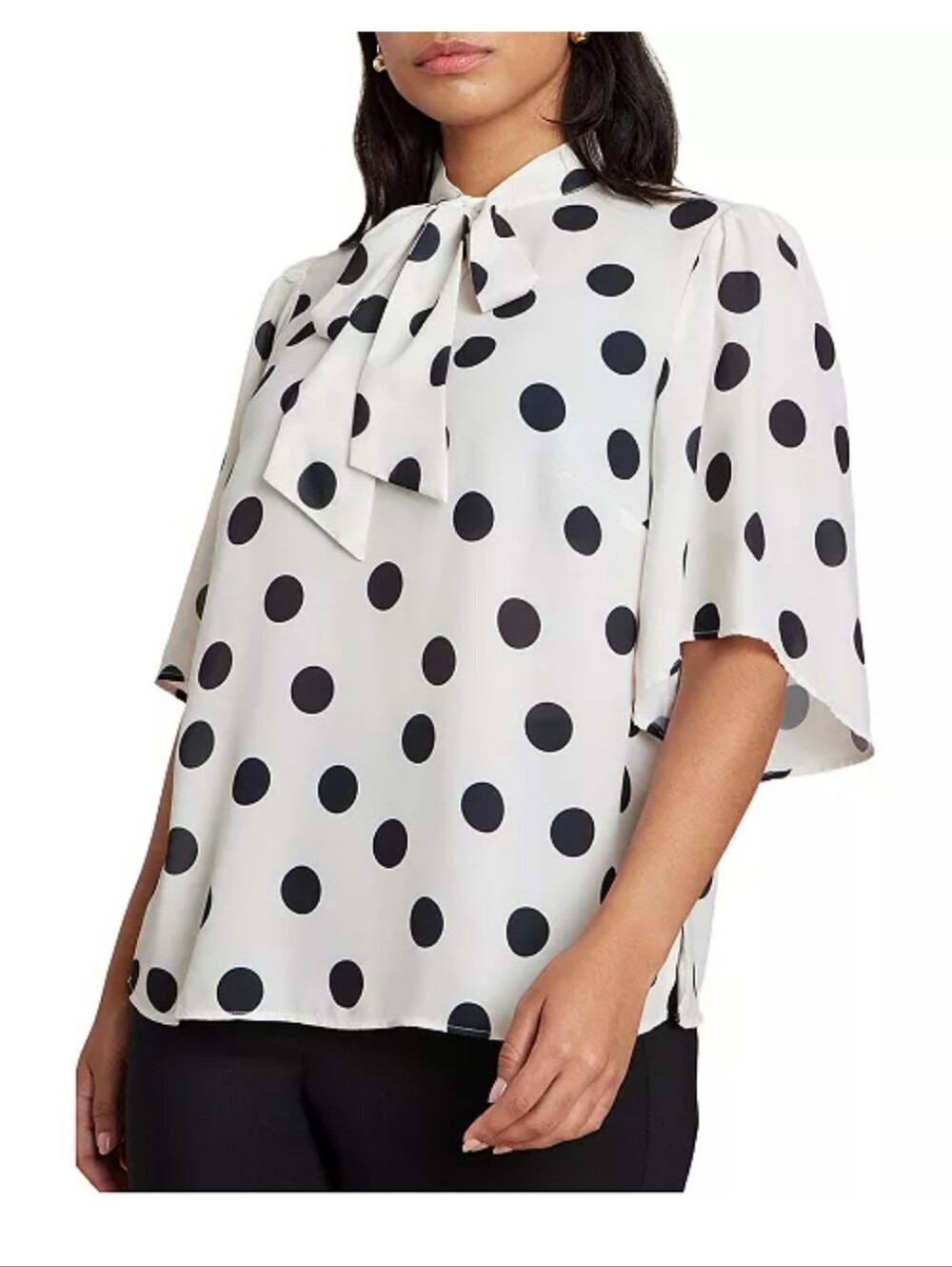 Eloquii Polka Dot Neck Tie Blouse
